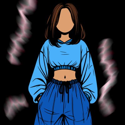 realistic girl faceless with baggy pants and a crop top