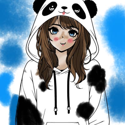 realistic girl in panda hoodie