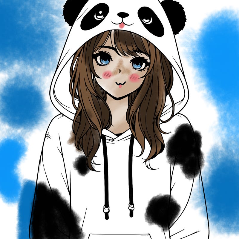 realistic girl in panda hoodie