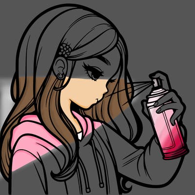 a realistic girl spray painting