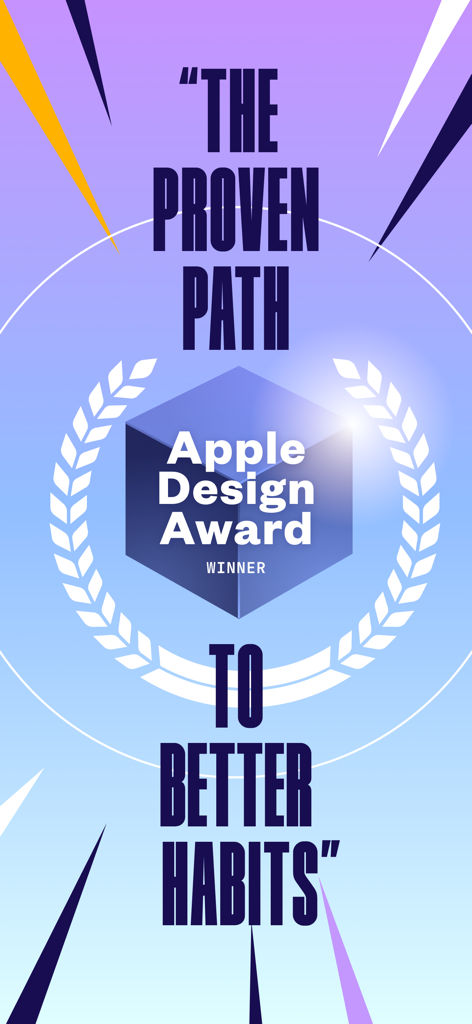(Not Boring) Habits - Not Boring Habits app screenshot showcasing the Apple Design Award winner badge and the slogan The Proven Path to Better Habits