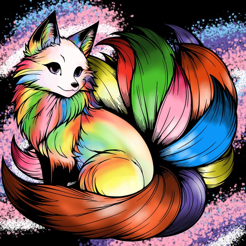 realistic detailed 9 tailed anime fox