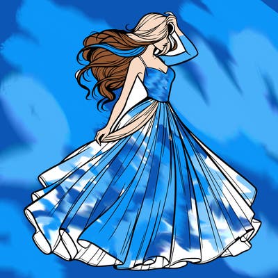 realistic woman with dress flowing in the wind