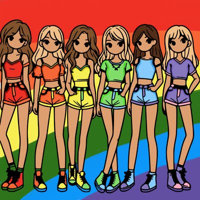 a group of girls wearing crop tops and shorts