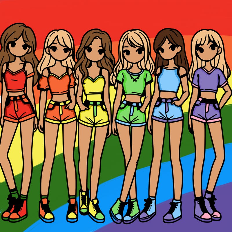 a group of girls wearing crop tops and shorts