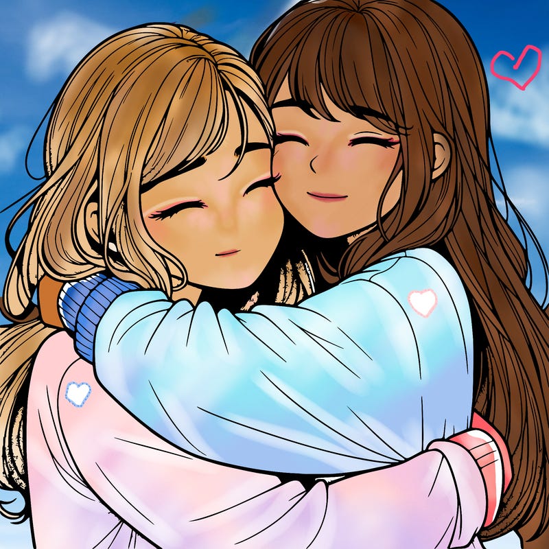 realistic two girls hugging