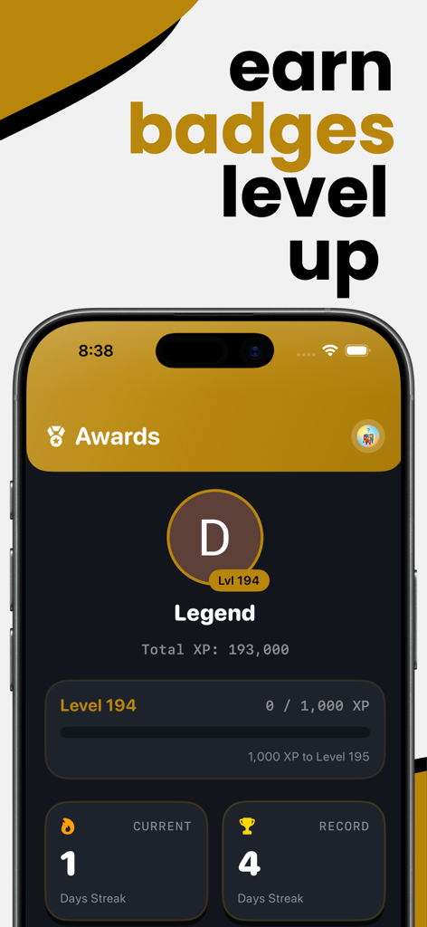 CuberPal: Cube Timer & Coach - CuberPal app interface showing user awards level 194 total XP and daily streak tracking