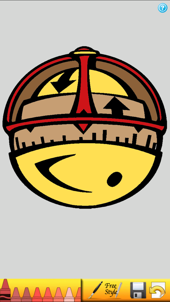 Página de colorir digital de um Liahona com giz de cera coloridos abaixo