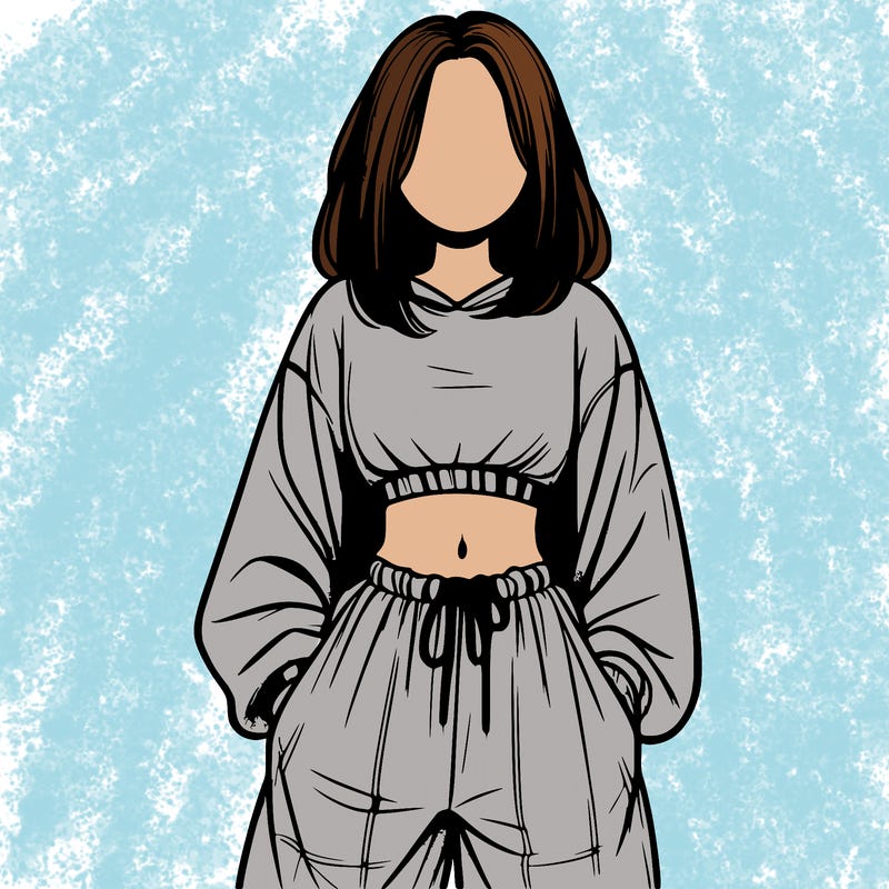 realistic girl faceless with baggy pants and a crop top