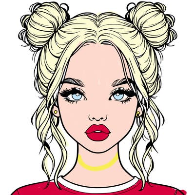 realistic girl with two buns in hair and lips