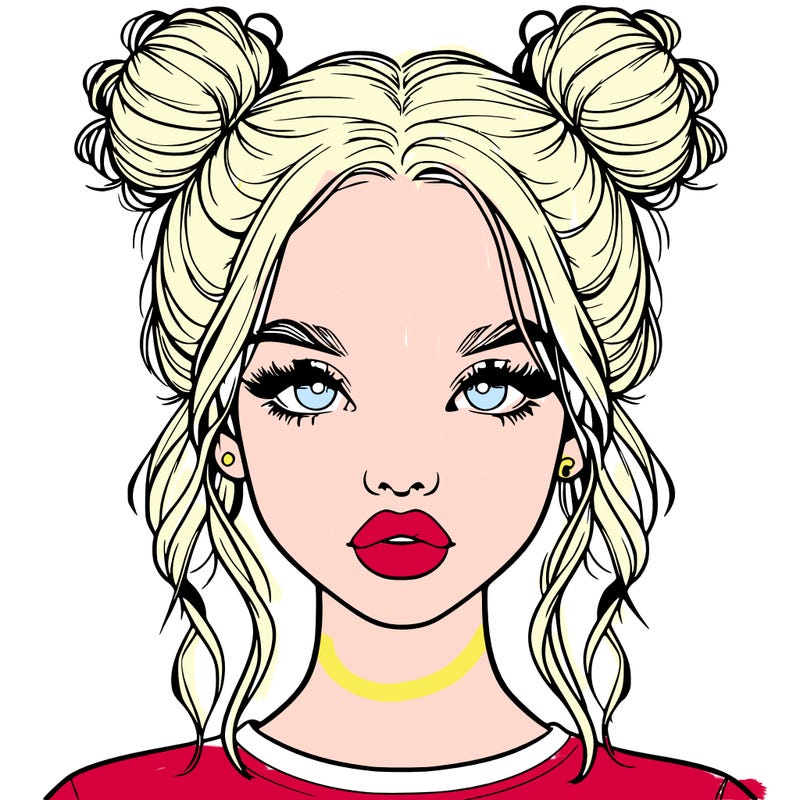 realistic girl with two buns in hair and lips