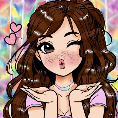 realistic girl winking and blowing a kiss while making heart hands