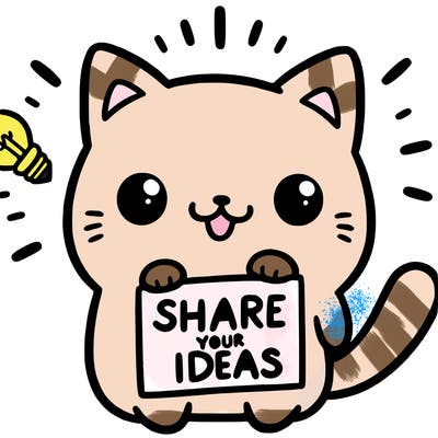 a cute cat saying share your ideas