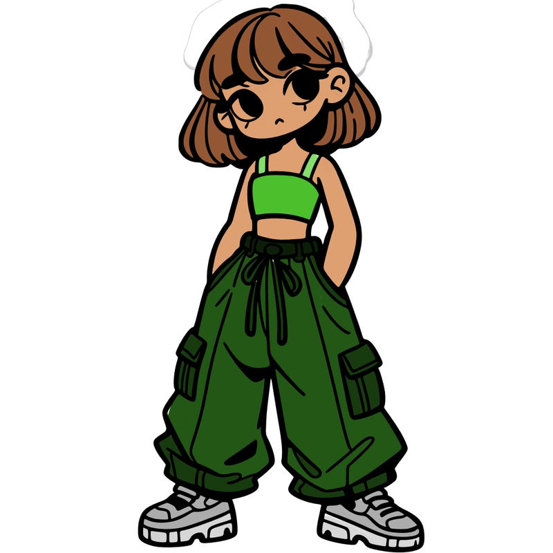 girl whits crop top and baggy pens