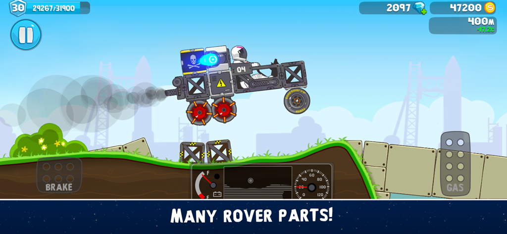 RoverCraft Space Racing - A custom built space rover jumping over a hill in the RoverCraft Space Racing mobile game