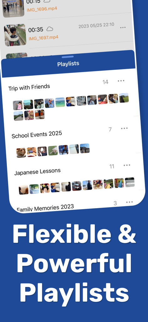 Mugen Player app interface showing flexible and powerful playlist management for local media files