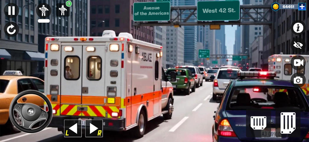 Ambulance Rescue Duty Game 3d - Una ambulancia conduciendo a través de un denso tráfico urbano en un juego de simulación de rescate de emergencia en 3D.