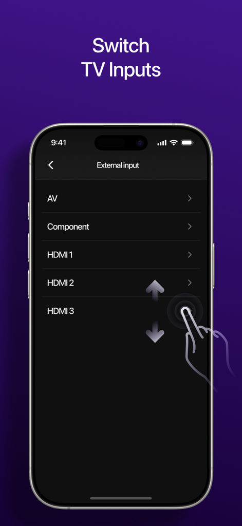 Universal TV・Remote Control・ - Smartphone interface of a universal TV remote app showing options to switch between AV and HDMI inputs