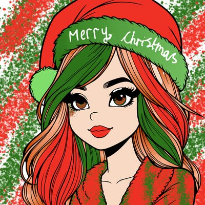 realistic girl in santa hat