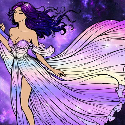 realistic woman in dress flowing the the wind