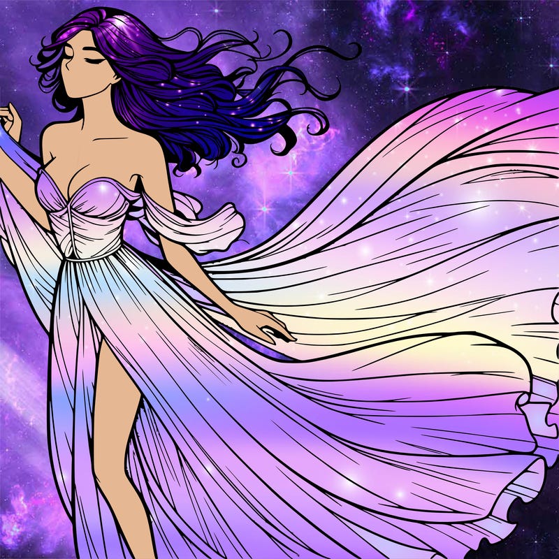 realistic woman in dress flowing the the wind