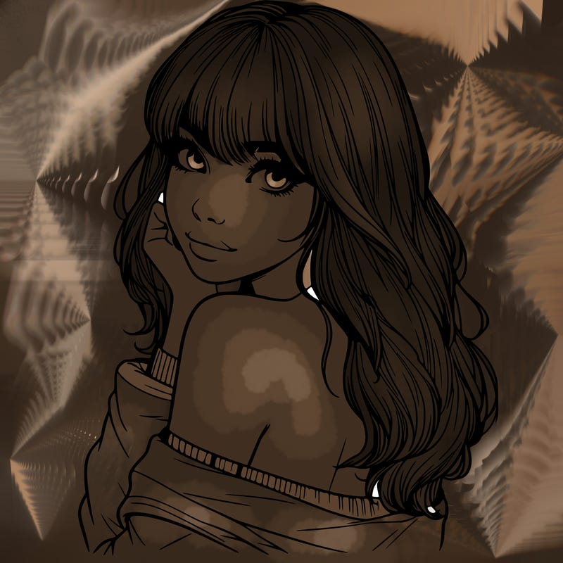 realistic girl with bangs looking over her shoulder