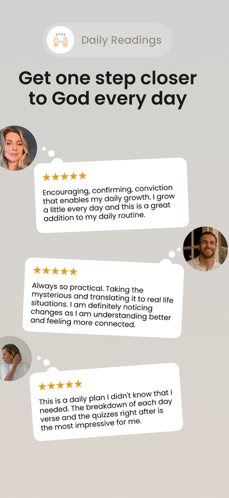 Luminus - Bible Daily Learning - User testimonials and 5-star ratings for the Luminus Bible study app.