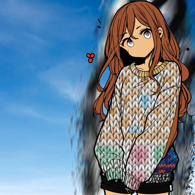 manga teen girl  in a sweater and baggy pants