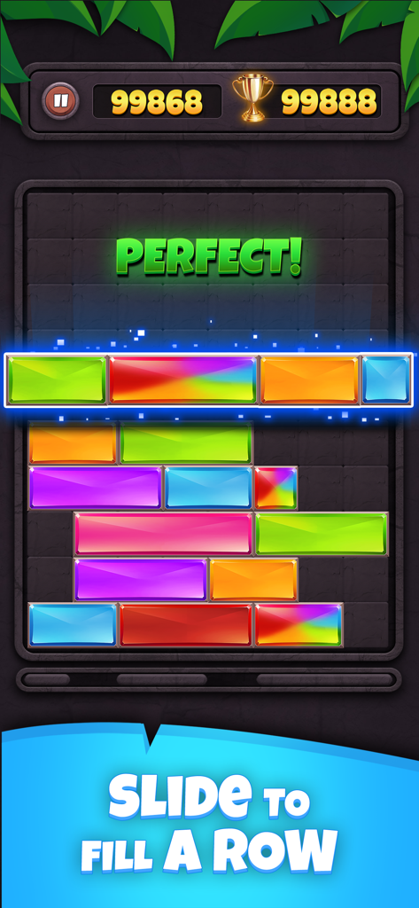 Sliding Puzzle: Jewel Blast - Colorful jewel blocks being moved to complete a row in a sliding puzzle game
