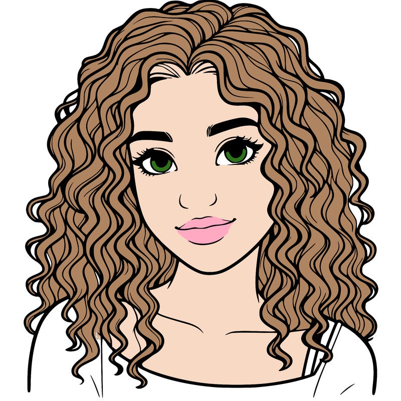 realistic, teenage girl with curly hair