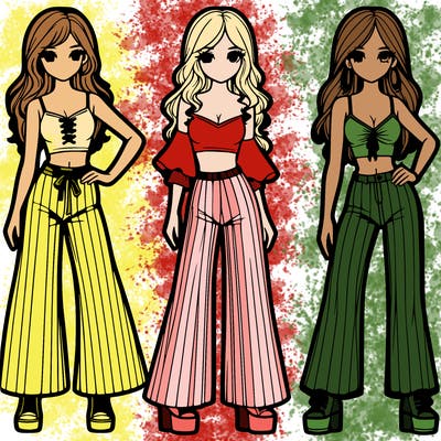 girls with flare pants and crop tops realistic