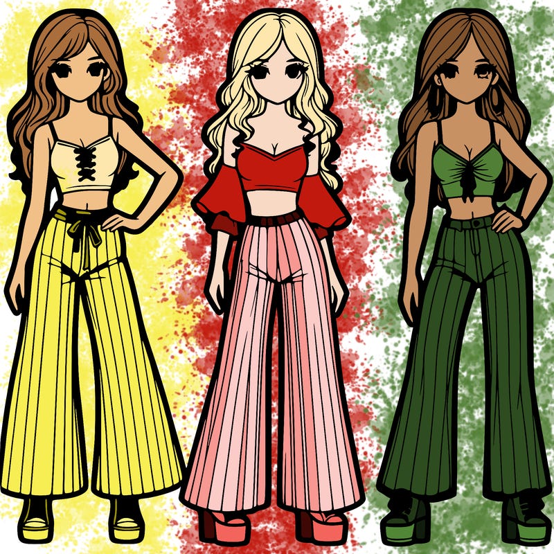 girls with flare pants and crop tops realistic