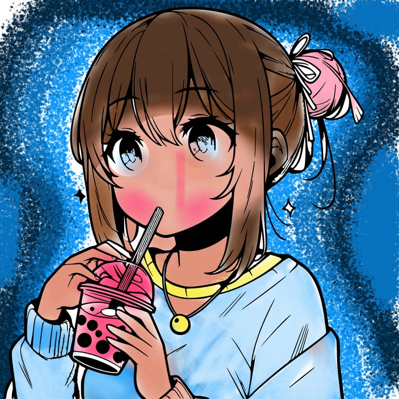 manga character drinking boba