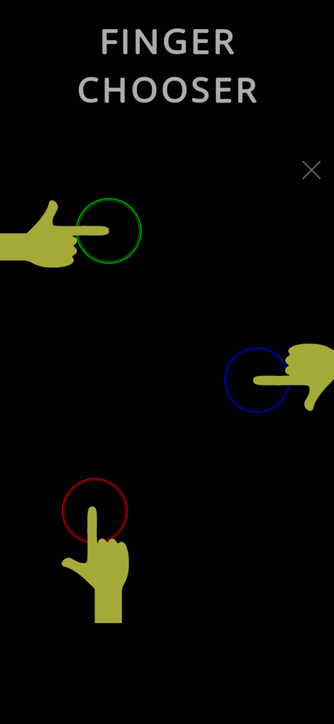 Dice Area - Una pantalla titulada 'Selector de Dedos' que muestra múltiples manos seleccionando un jugador en la aplicación Dice Area