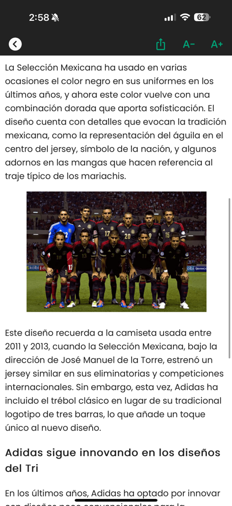 Artículo de noticias deportivas sobre el equipo de fútbol mexicano en la app Observador.
