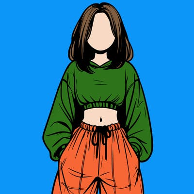 realistic girl faceless with baggy pants and a crop top