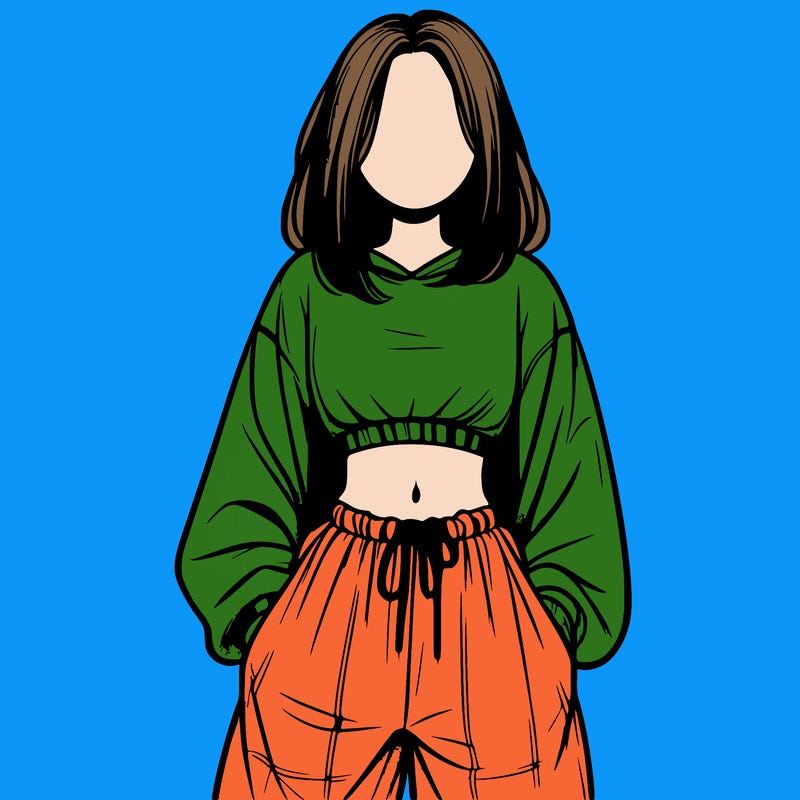 realistic girl faceless with baggy pants and a crop top