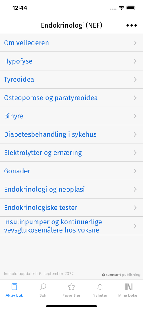 Metodebok - Screenshot of the medical app Metodebok showing a list of clinical guidelines for endocrinology