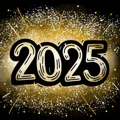 one line scrawled numbers sketch design “2025”