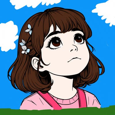 realistic girl looking up