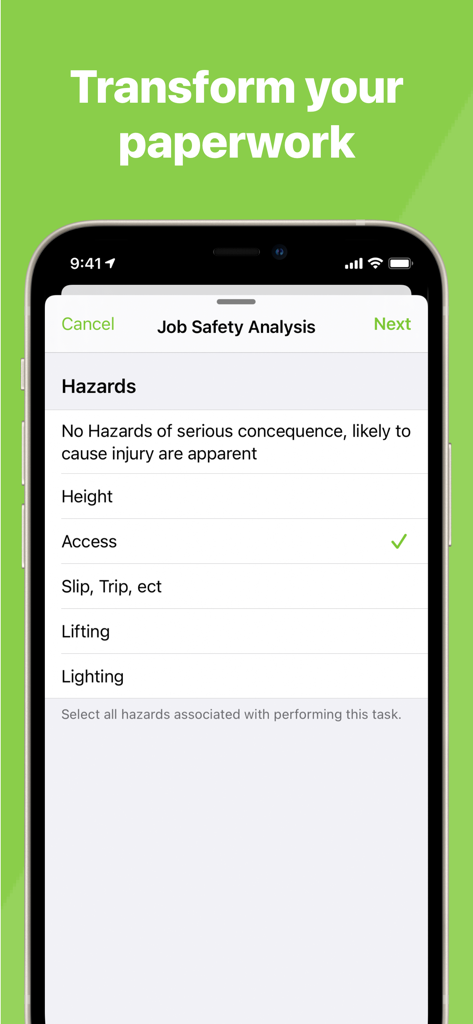 ServiceM8 - Field Service App - ServiceM8 app showing a digital job safety analysis checklist for field service businesses