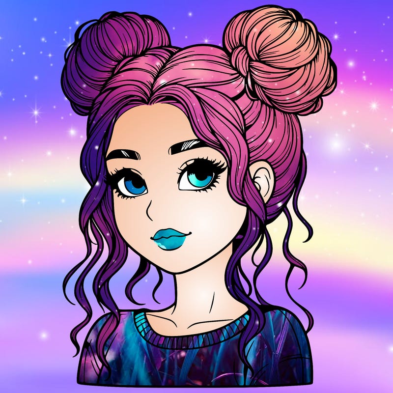 realistic girl with two buns in her hair