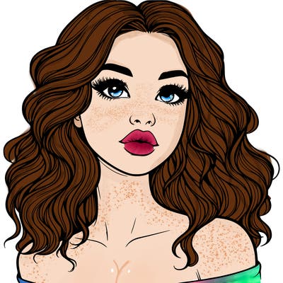 realistic girl with wavy hair and lips