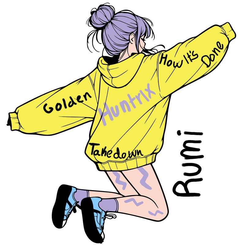 realistic girl jumping with a bun and oversized sweatshirt