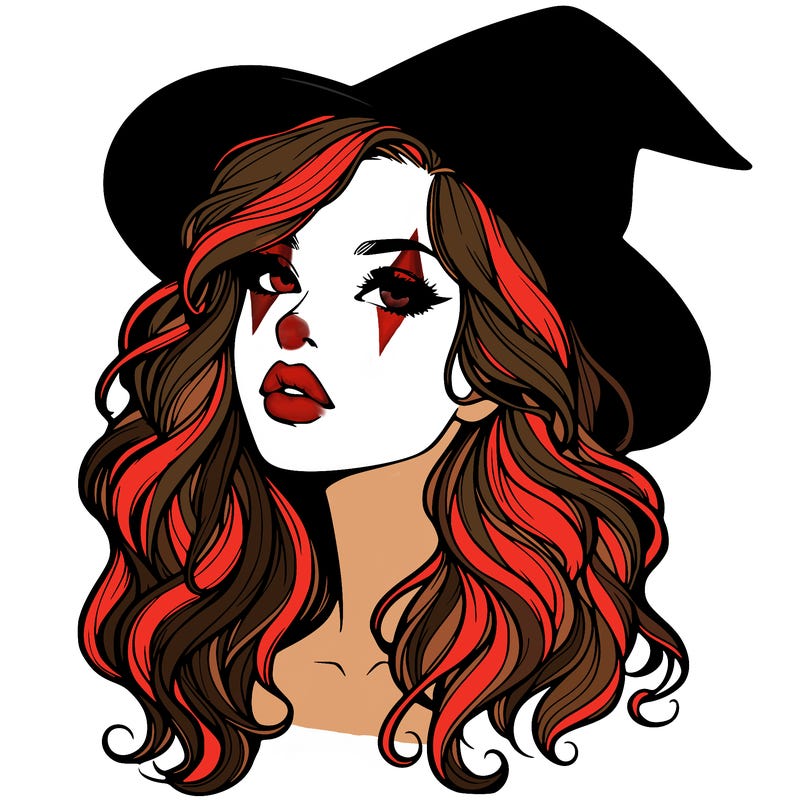 realistic witch girl with wavy hair and lips