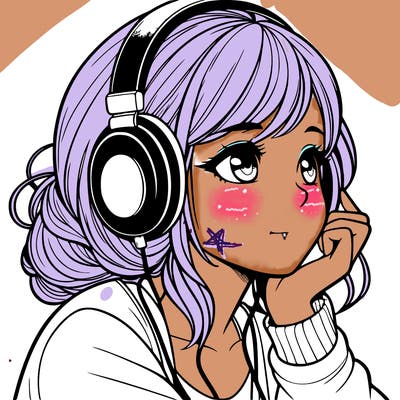 a realistic girl listening to music