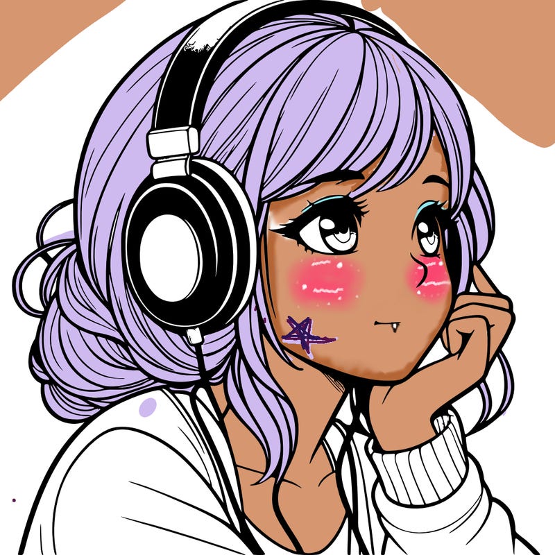 a realistic girl listening to music