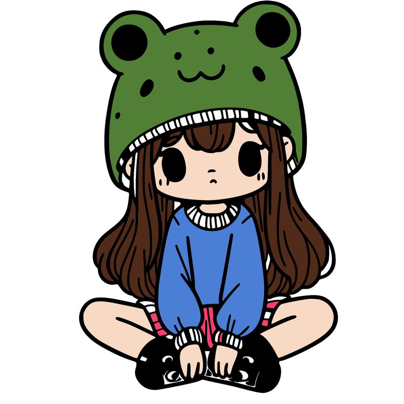a girl wearing a frog hat and some frog socks
