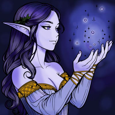 realistic elf girl doing magic