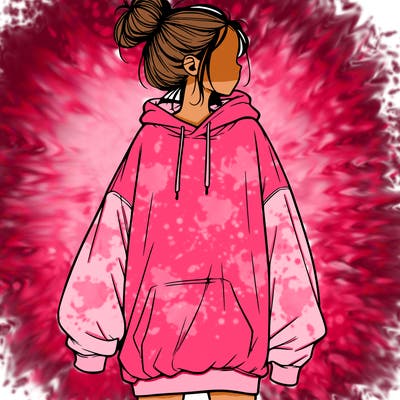 realistic girl with a oversized sweatshirt on and a bun